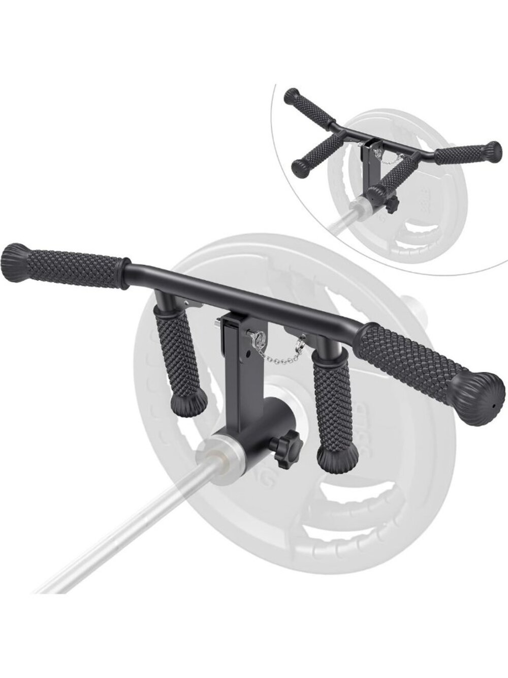 Multi-Grip Landmine Handle Attachment for 2" Barbell - T Bar & V Bar, Non-Slip